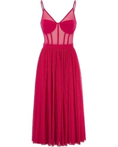 Elisabetta Franchi Tulle Bustier Dress - Red