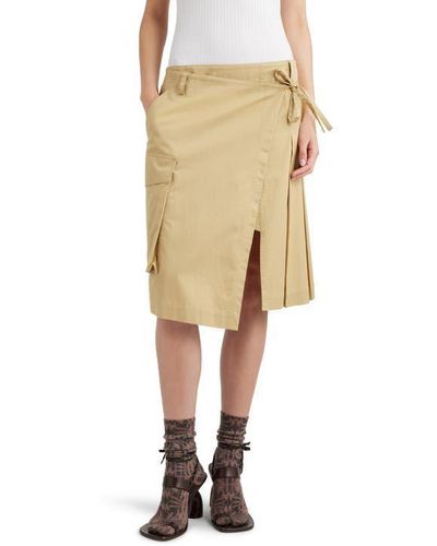 Dries Van Noten Skilt Pleated Cargo Wrap Skirt - Natural