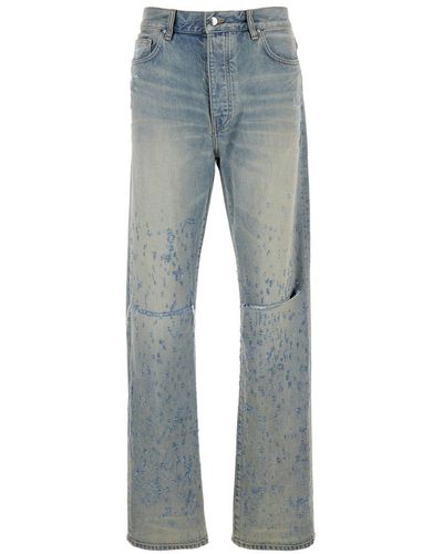 Amiri Light Destroyed Straight Jeans With Cut-Out - Blue