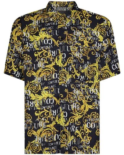 Versace Short Sleeves Shirt With All-Over Baroque Logo Print - Green