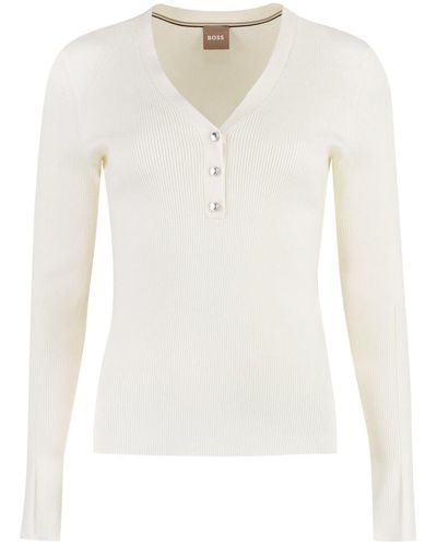 BOSS Ribbed Sweater - White