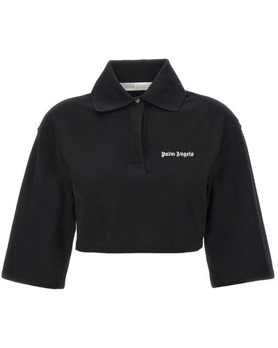 Palm Angels 'Classic Logo' Crop Polo Shirt - Black
