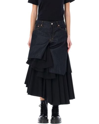 Junya Watanabe Paneled Asymmetric Levis Midi Skirt - Blue