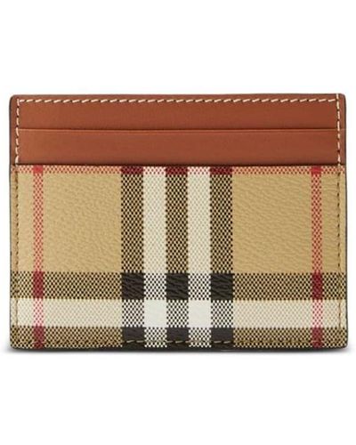 Burberry Check-print Leather Card Holder - Natural