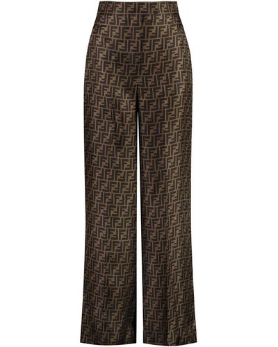 Fendi Silk Trousers - Brown
