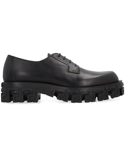 Versace Leather Lace-up Derby Shoes - Black