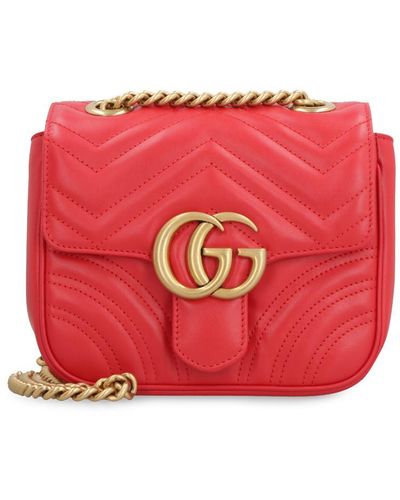 Gucci GG Marmont Mini Leather Shoulder Bag - Red