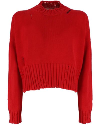 Marni Distressed Cropped Sweater - Red
