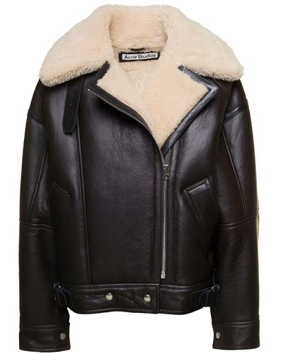 Acne Studios Jacket With Shearling Collar And Zip - Black
