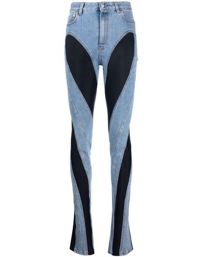 Mugler Panelled Straight-leg High-rise Stretch-denim Jeans - Blue
