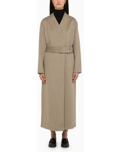 Calvin Klein Gray Wool Coat With Belt - Natural