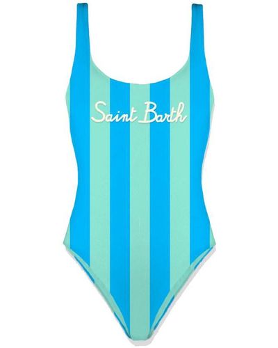 Saint Barth Striped Print One Piece Swimsuit - Blue