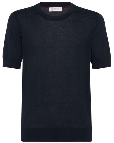Brunello Cucinelli Slub-Texture Fine-Knit T-Shirt - Blue