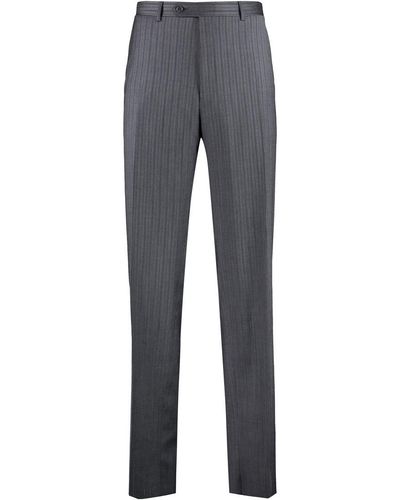 Canali Pin-striped Wool Tailored Pants - Blue