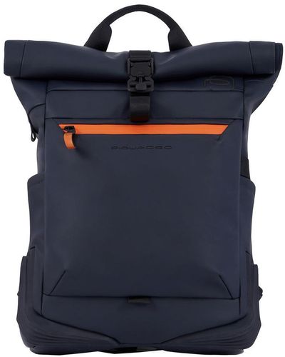 Piquadro Roll-Top Backpack For Pc And Ipad Cpn Chest Strap Bags - Blue