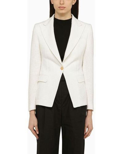 Tagliatore Single Breasted Linen Blend Jacket - White