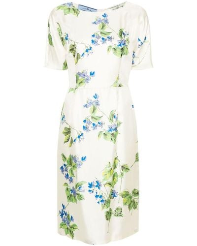 Prada Floral-Print Twill Dress - Green