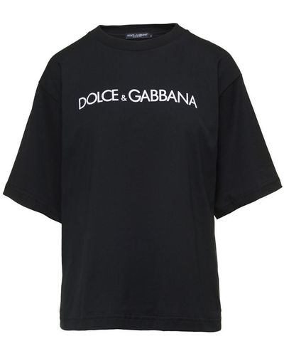 Dolce & Gabbana Oversized T-Shirt With Logo Lettering Print - Black