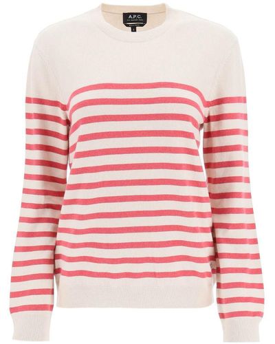 A.P.C. 'phoebe' Striped Cashmere And Cotton Sweater - Pink