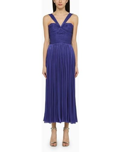 Costarellos Twist-front Pleated Metallic Crepon Gown - Blue