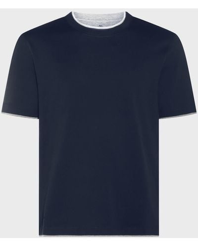 Brunello Cucinelli Dark Blue Silk And Cotton T-shirt
