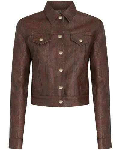 Etro Paisley Print Cropped Jacket - Brown