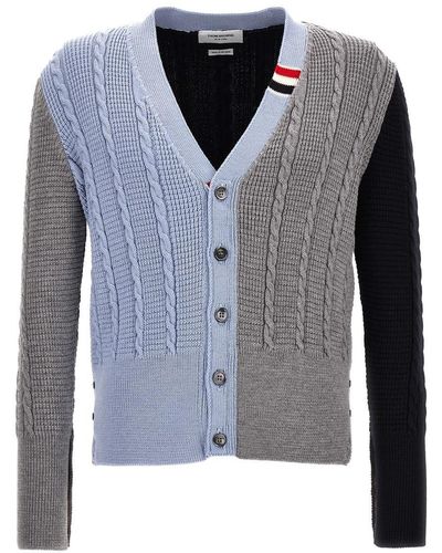 Thom Browne Funmix Cable Sweater, Cardigans - Blue