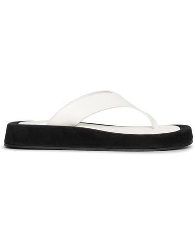 The Row Ginza Two-tone Leather And Suede Platform Flip Flops - White