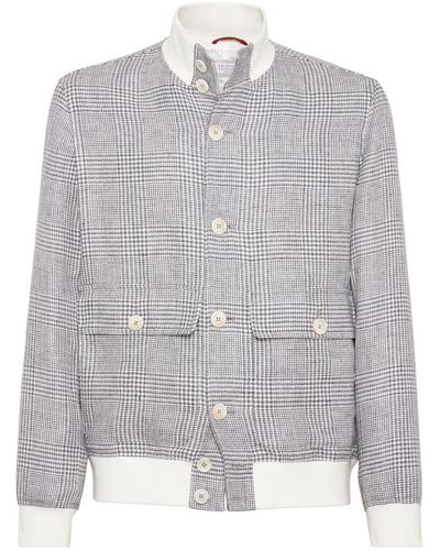 Brunello Cucinelli Prince Of Wales Bomber Jacket - Gray