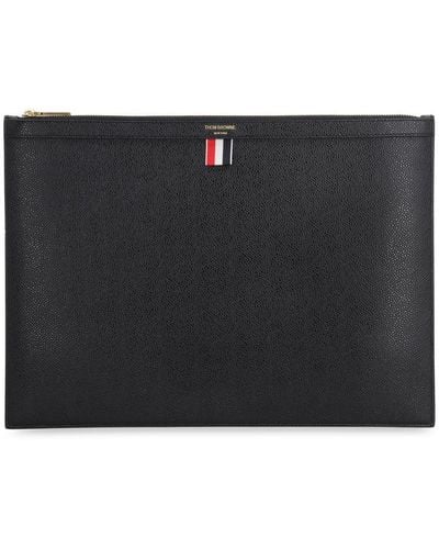 Thom Browne Logo Detail Flat Leather Pouch - Black
