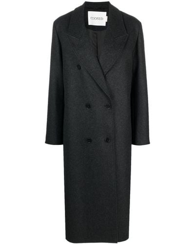 Closed Wide-lapels Double-breasted Coat - Black