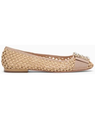Roger Vivier Perforated Ballerina With Rhinestone Buckle - Natural