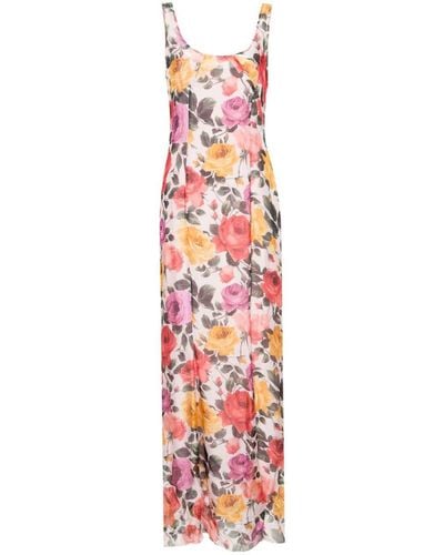Blumarine Long Dress With Floral Print - White