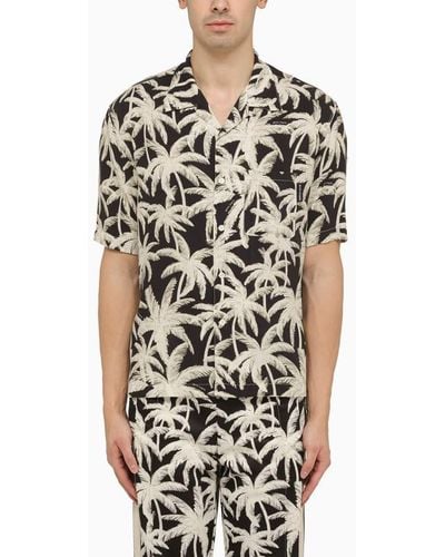 Palm Angels Bowling Shirt With Palm Print - Black