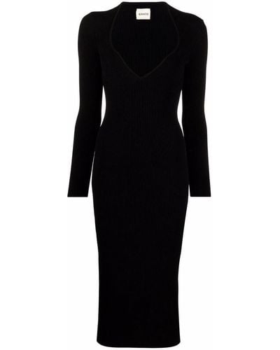 Khaite Long-sleeve Ribbed-knit Dress - Black