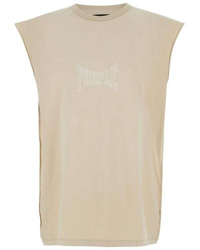 Purple Brand Sleeveless Top With Logo Lettering Print - Natural