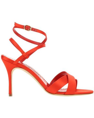 Manolo Blahnik Tormenfa Fabio Satin 090 Sandal - Red