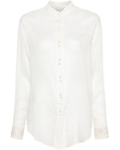 Forte Forte Cotton Silk Voile Oversized Shirt Crochet Details - White