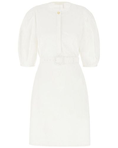 Chloé + Net Sustain Belted Organic Cotton-poplin Mini Dress - White