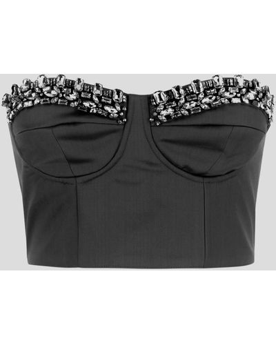 Amen Bustier In Twill With Crystals Embroidery - Black