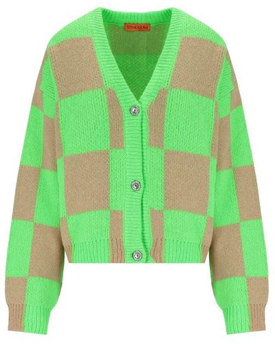 Stine Goya Amara Green And Beige Checkered Cardigan