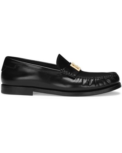 Dolce & Gabbana Leather Loafers With Logo Plaque - Black