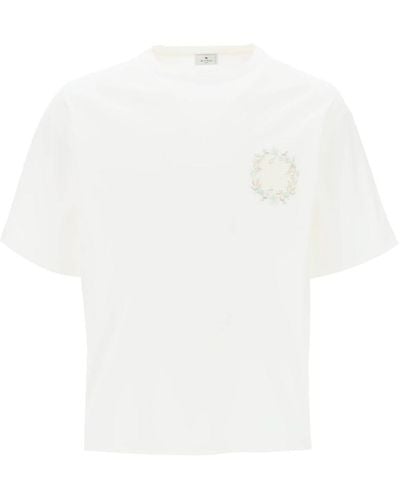 Etro Floral Pegasus Embroidered T-Shirt - White