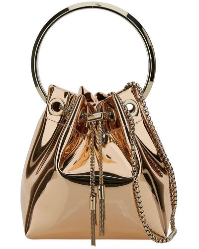 Jimmy Choo 'bon Bon' Mini Gold-tone Handbag With Metal Bracelet Handle In Mirror Fabbric Woman - Brown