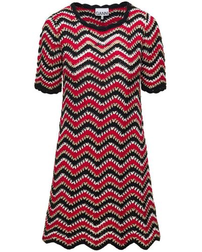 Ganni Crochet Mini Dress - Red