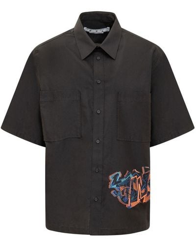 Off-White c/o Virgil Abloh Short Sleeved Shirt With Graffiti Embroidery - Black