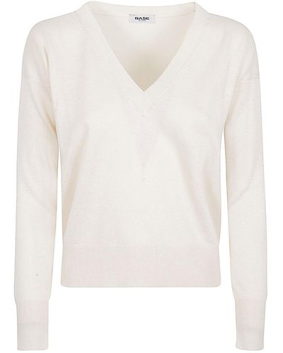 Base London Cotton Blend V-Neck Sweater - White