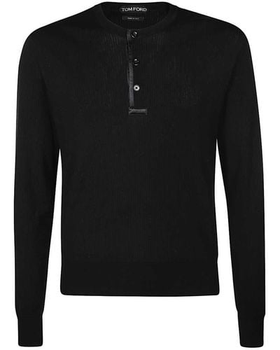 Tom Ford Cotton-silk Blend Crew-neck Sweater - Black