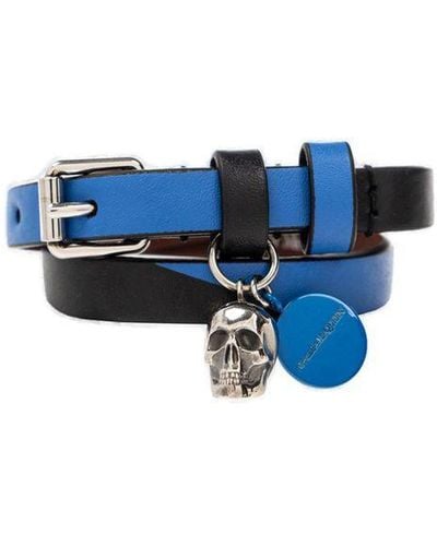 Alexander McQueen Double Wrap Leather Bracelet - Blue