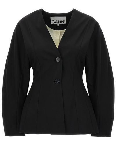 Ganni Shaped Jacket With Curved Sleeves - Black